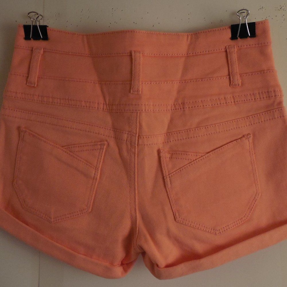 B28...Wet Seal Blue Asphalt Peach Color Shorts Size 7 - Picture 3 of 8